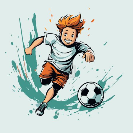 Ilustración de Ilustración de un jugador de fútbol pateando la pelota sobre un fondo grunge - Imagen libre de derechos