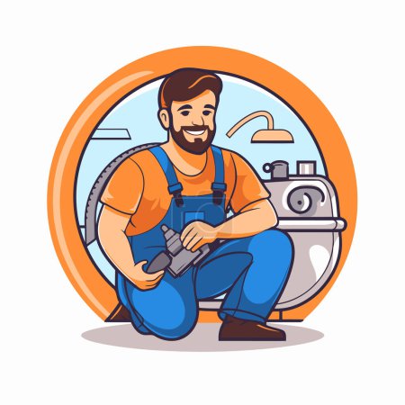 Illustration for Plumber repairman. Vector illustration in cartoon style on white background. - Royalty Free Image