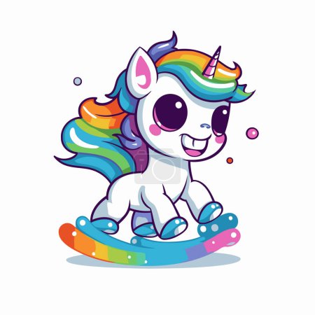 Illustration for Cute cartoon unicorn with rainbow hair. Vector illustration isolated on white background. - Royalty Free Image