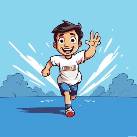 Illustration for Cartoon boy running in the park. Vector illustration of a child jogging. - Royalty Free Image