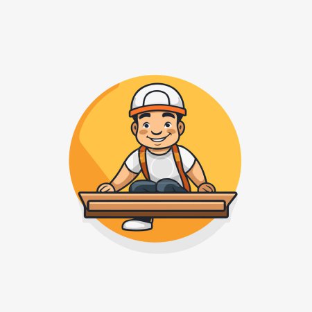 Illustration for Carpenter worker with tools. Vector illustration in cartoon style. - Royalty Free Image