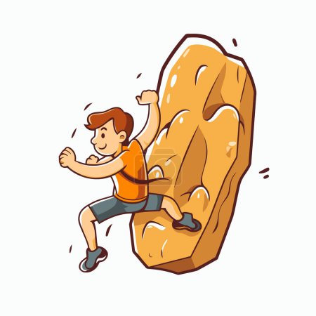 Illustration for Climber man climbs on the rock. Cartoon vector illustration. - Royalty Free Image