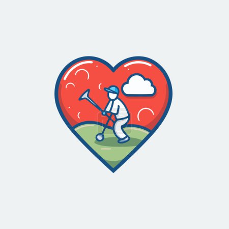 Téléchargez les illustrations : Logo golf. Illustration vectorielle d'un joueur de golf avec un club de golf au cœur. - en licence libre de droit