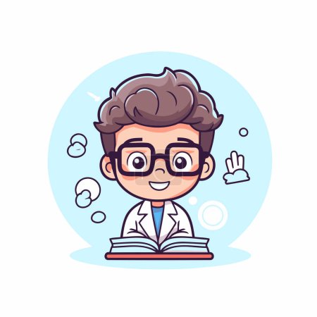 Illustration for Cute boy cartoon character with glasses and book. Vector illustration. - Royalty Free Image