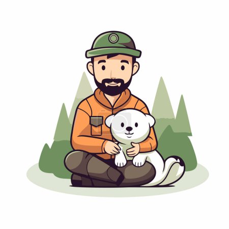 Téléchargez les illustrations : Illustration vectorielle d'un dessinateur avec un ours polaire dans la forêt - en licence libre de droit