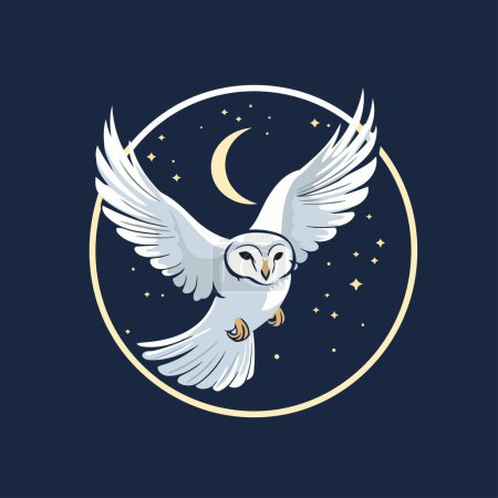 Illustration for Owl flying in the night sky. Vector illustration in cartoon style. - Royalty Free Image