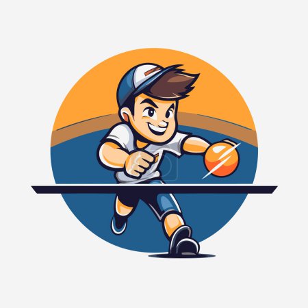 Illustration for Cartoon illustration of a boy playing table tennis set inside circle background. - Royalty Free Image
