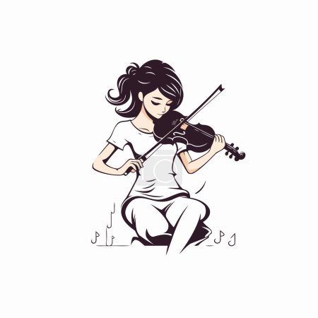 Téléchargez les illustrations : Une fille qui joue du violon. Illustration vectorielle isolée sur fond blanc. - en licence libre de droit