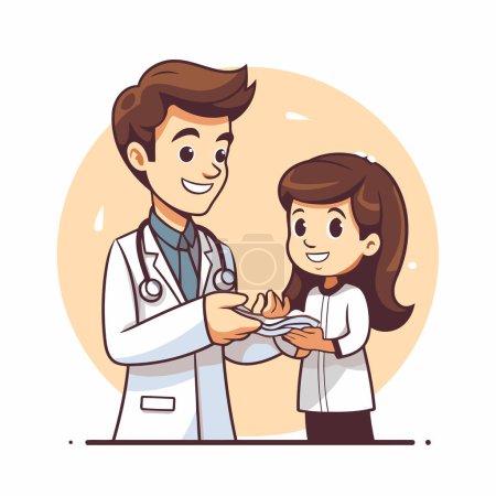 Téléchargez les illustrations : Illustration vectorielle d'un médecin donnant une ordonnance à une petite fille. - en licence libre de droit