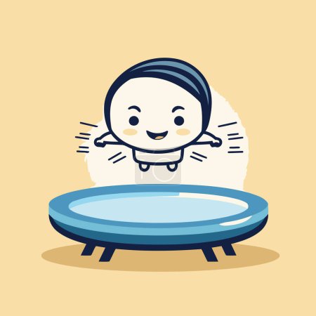 Téléchargez les illustrations : Mignon garçon heureux sautant sur un trampoline. illustration vectorielle - en licence libre de droit