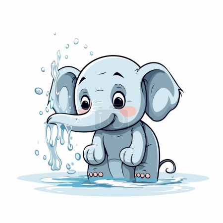 Ilustración de Lindo elefante bebé salpicando agua sobre fondo blanco. Ilustración vectorial. - Imagen libre de derechos
