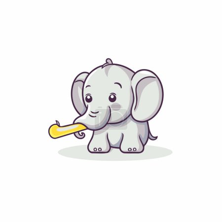 Ilustración de Lindo elefante de dibujos animados sosteniendo un hueso. Ilustración vectorial aislada sobre fondo blanco. - Imagen libre de derechos