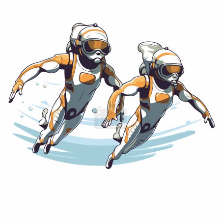 Astronaut and diver. Vector illustration on a white background.