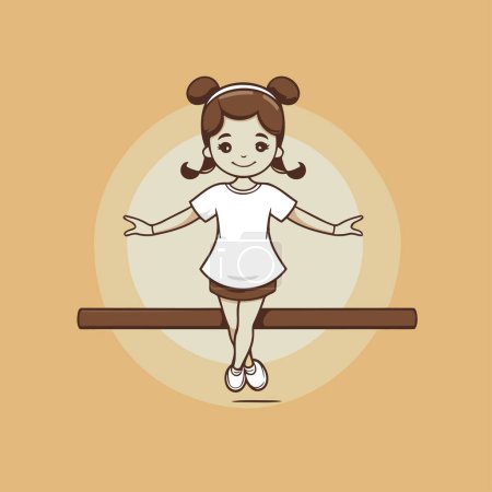 Illustration for Girl doing gymnastics on the seesaw. Cartoon vector illustration. - Royalty Free Image