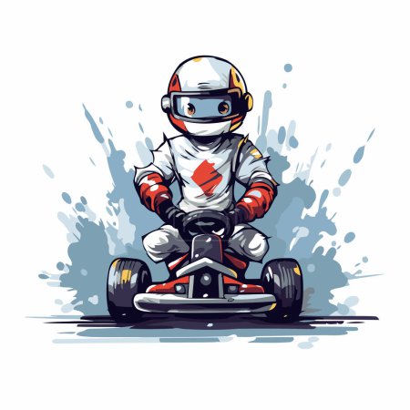 Illustration for Cartoon karting racer on a white background. Vector illustration - Royalty Free Image