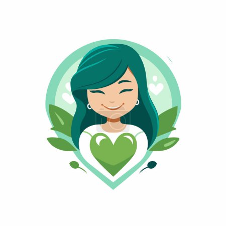 Téléchargez les illustrations : Belle femme au cœur vert dans ses mains. Illustration vectorielle. - en licence libre de droit