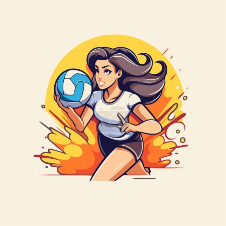 Ilustración de Ilustración vectorial de una niña jugando voleibol con una pelota en sus manos - Imagen libre de derechos
