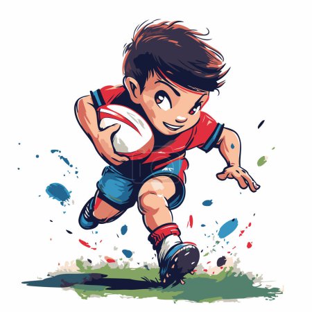 Illustration for Rugby player kicking the ball. Vector illustration in cartoon style. - Royalty Free Image