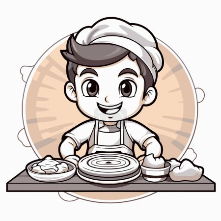 Illustration for Illustration of a Cute Boy Cooking a Dish on a Plate - Royalty Free Image