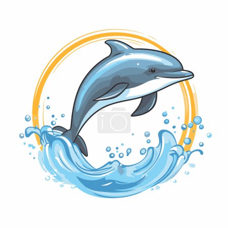 Ilustración de Delfín saltando del agua. Ilustración vectorial sobre fondo blanco. - Imagen libre de derechos