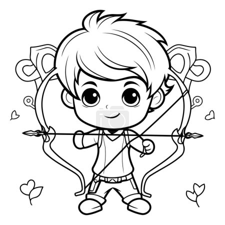 Illustration for Coloring Page Outline Of Cute Cartoon Cupid with Bow and Arrow - Royalty Free Image