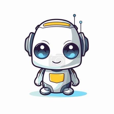 Illustration for Cute cartoon robot with headphones. Vector illustration isolated on white background. - Royalty Free Image