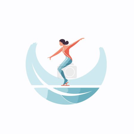 Vector illustration of a woman skating on a surfboard. Flat style.