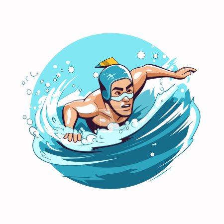 Illustration for Vector illustration of a swimmer swimming in the sea with splashing water. - Royalty Free Image