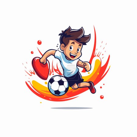 Illustration for Soccer player with ball and heart. Vector illustration in cartoon style - Royalty Free Image