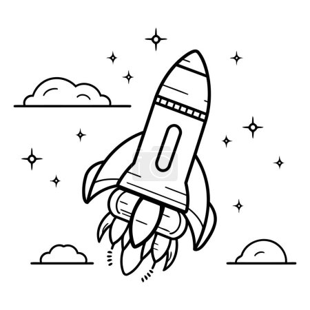 Ilustración de Icono de cohete en estilo de contorno. Ilustración vectorial nave espacial sobre fondo blanco aislado. - Imagen libre de derechos