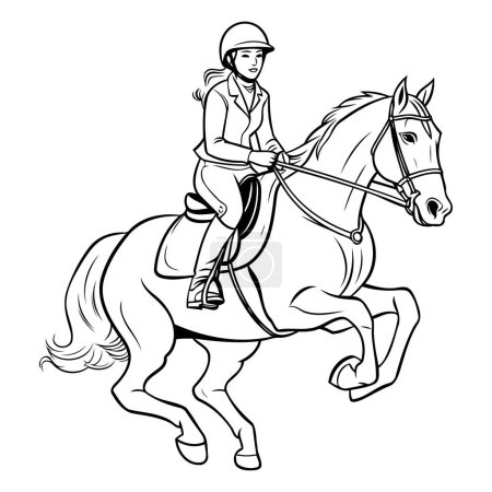 Illustration for Illustration of a jockey riding a horse on white background. - Royalty Free Image