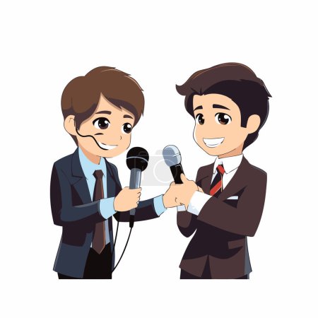 Illustration for Businessman and reporter with microphone icon over white background. colorful design. vector illustration - Royalty Free Image