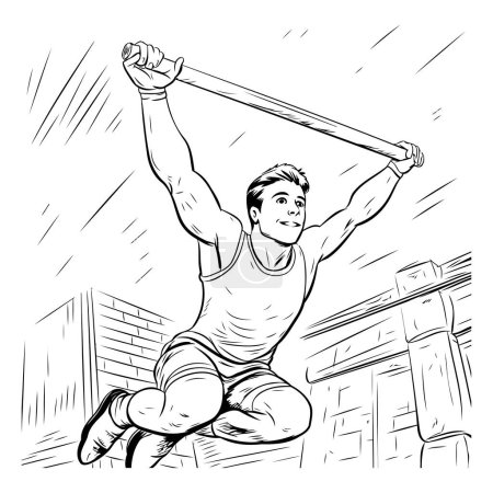 Illustration for Athletic man doing exercises. Vector illustration ready for vinyl cutting. - Royalty Free Image