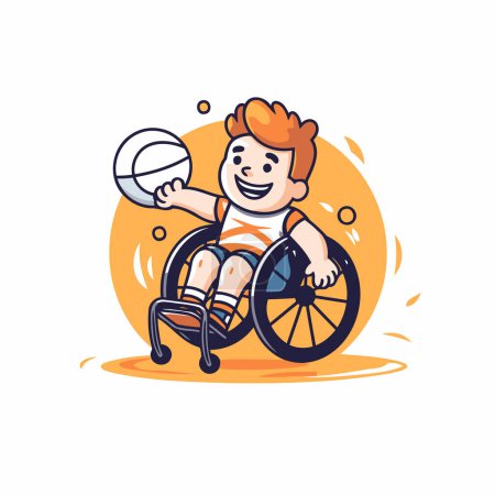 Téléchargez les illustrations : Garçon handicapé en fauteuil roulant jouant au basket. Illustration vectorielle. Cartoon style. - en licence libre de droit