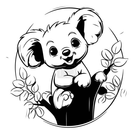 Téléchargez les illustrations : Mignon koala assis sur une branche d'un arbre et tenant une fleur - en licence libre de droit