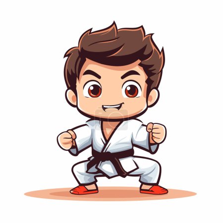 Ilustración de Karate boy en kimono. Ilustración de personajes de dibujos animados vectoriales. - Imagen libre de derechos