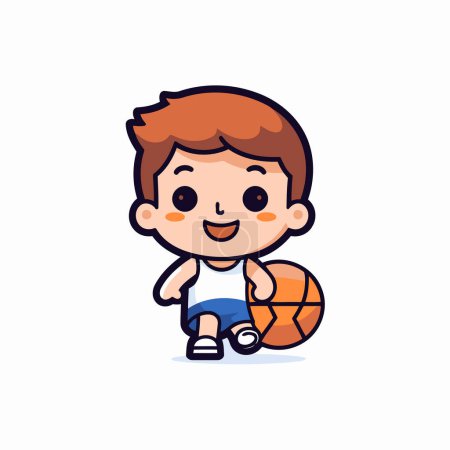 Ilustración de Lindo niño jugando al baloncesto. Diseño de personajes de dibujos animados. Ilustración vectorial. - Imagen libre de derechos