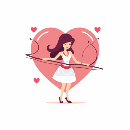 Téléchargez les illustrations : Jolie fille avec arc et flèche en forme de coeur. Illustration vectorielle Saint-Valentin. - en licence libre de droit