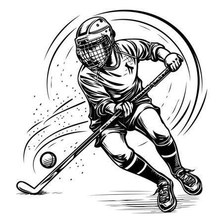 Ilustración de Jugador de hockey sobre hielo. Ilustración vectorial del jugador de hockey sobre hielo en acción. - Imagen libre de derechos