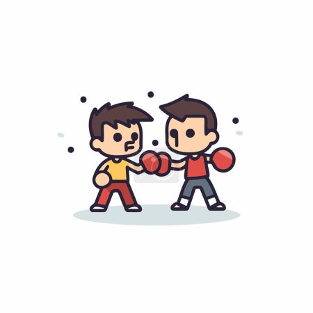 Illustration for Cartoon boxer and boxer sparring. Vector illustration in flat style - Royalty Free Image