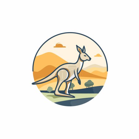 Illustration for Kangaroo logo design template. Vector illustration of a kangaroo in the circle. - Royalty Free Image