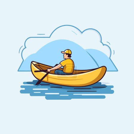 Illustration for Man in a kayak on the lake. Flat style vector illustration. - Royalty Free Image