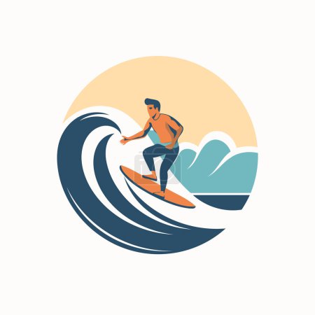 Ilustración de Surfista en la ola. Ilustración vectorial de un hombre surfeando. - Imagen libre de derechos