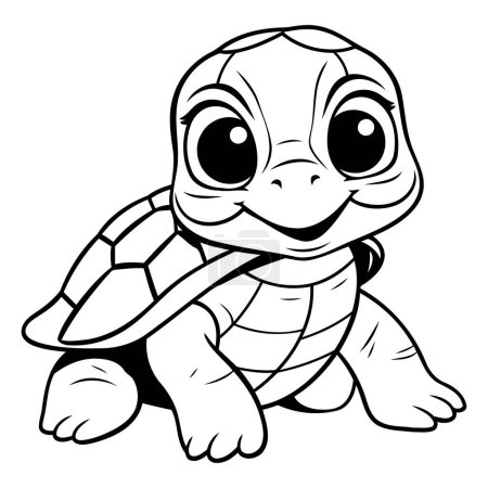 Ilustración de Linda tortuga bebé - Ilustración de dibujos animados en blanco y negro. Vector - Imagen libre de derechos