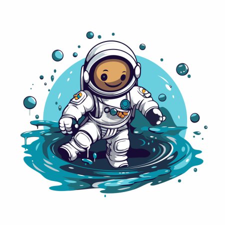 Ilustración de Astronauta en el agua. Ilustración vectorial de un personaje de dibujos animados. - Imagen libre de derechos