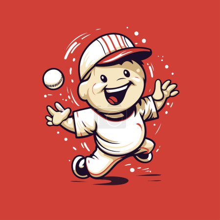 Téléchargez les illustrations : Illustration vectorielle d'un joueur de baseball attrapant une balle sur un fond rouge. - en licence libre de droit