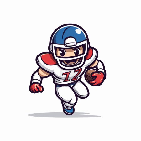 Téléchargez les illustrations : Dessin animé joueur de football américain qui court avec le ballon. Illustration vectorielle. - en licence libre de droit