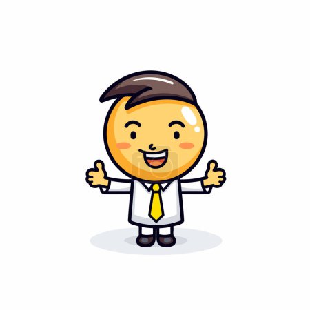 Téléchargez les illustrations : Homme d'affaires mignon souriant et montrant pouce haut personnage de bande dessinée - en licence libre de droit