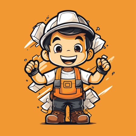 Illustration for Cartoon Cute Little Builder Character. Vector Design Illustration. - Royalty Free Image