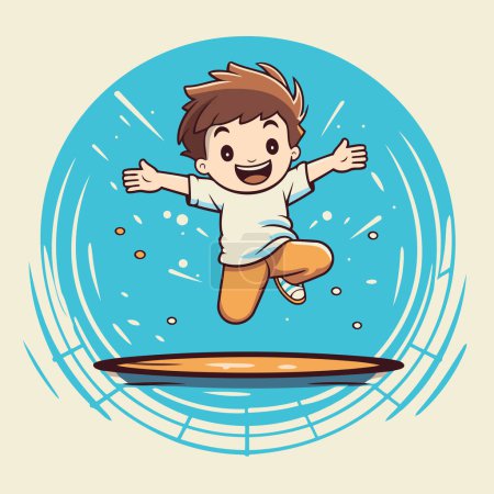 Illustration for Cute little boy jumping in the air. Vector cartoon illustration. - Royalty Free Image